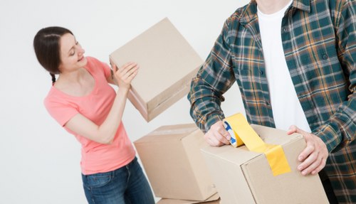 Packed household furniture and boxes ready for house removals